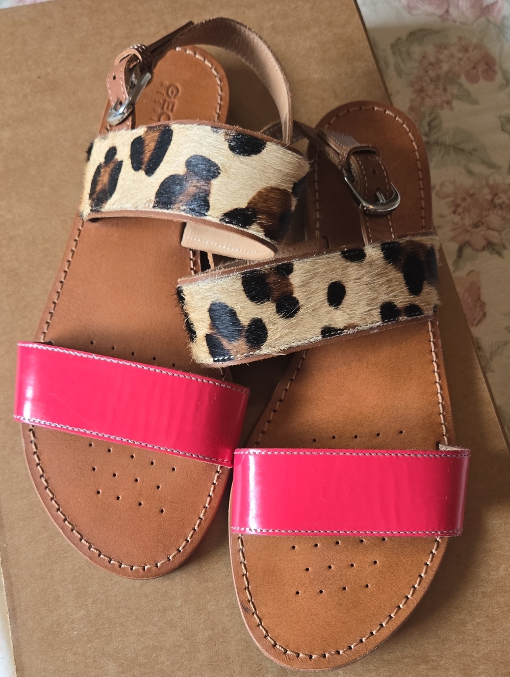 GEOX Leopard Print Leather Sandals – EU 40 – Italian Patent – Breathable Sole